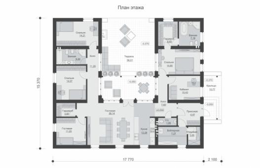 Одноэтажный дом с внутренним двориком